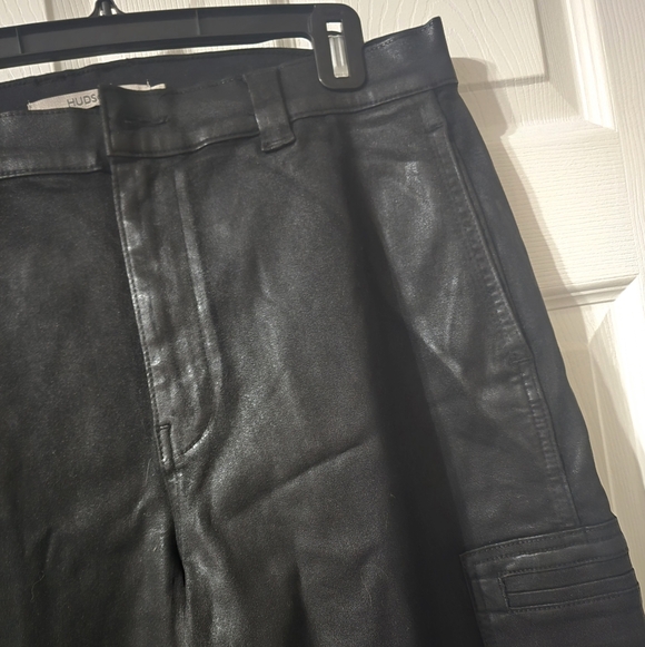 Coated Wide Leg Cargo Jeans by Hudson, Black Leather Effect, High Waist, EUC! - Picture 11 of 15